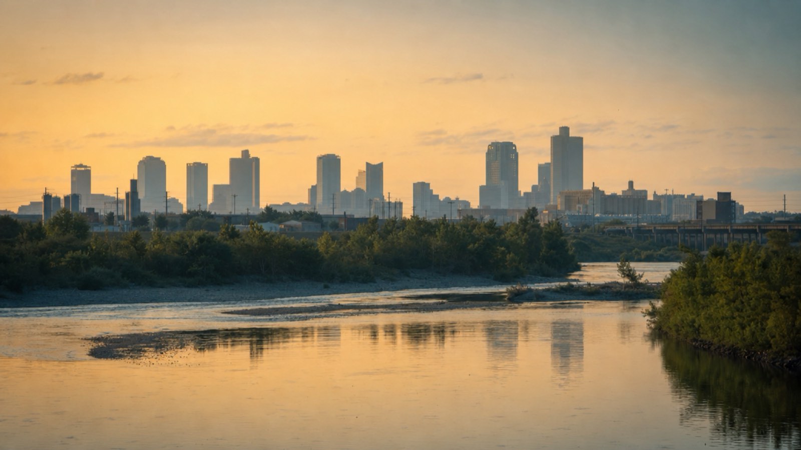 Fort Worth skyline in summer haze
